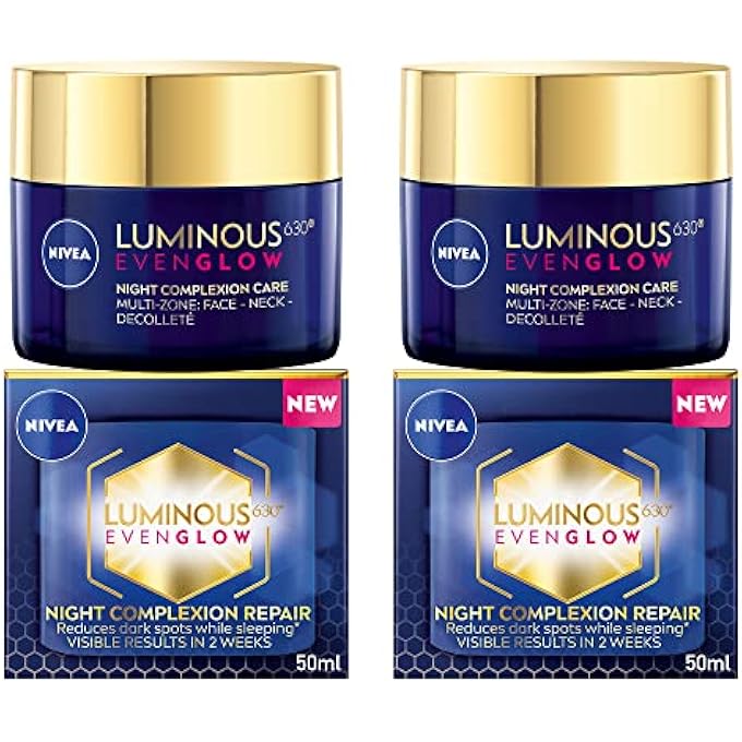 Nivea LUMINOUS 630 EVEN GLOW ANTI DARK SPOT FACE NIGHT CREAM, REVITALIZING SKIN COMPLEXION REPAIR, SPOTLESS EVEN SKIN, HYDRATING HYALURONIC ACID, 2X50ML - Image 1